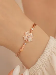 Kadın Bileklik-Gümüş Rose Çiçek Motifli Kadın Bileklik