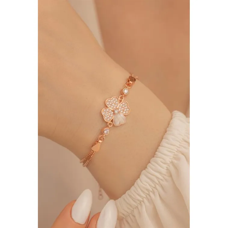 Kadın Bileklik-Gümüş Rose Çiçek Motifli Kadın Bileklik Kadın Bileklik-Gümüş Rose Çiçek Motifli Kadın Bileklik