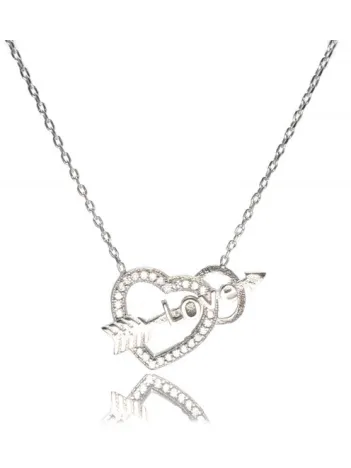 Kalpli Oklu Love Bayan Gümüş Kolye Orta Boy