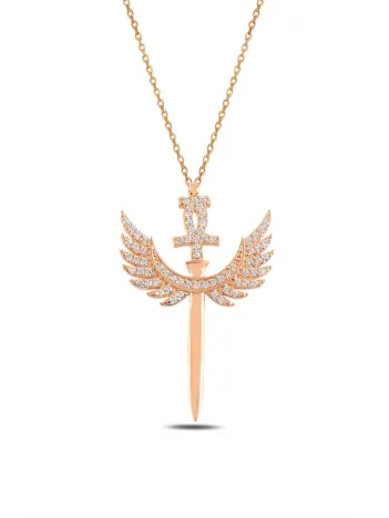Zirkon Taşlı Rose Mikailin Kılıcı Kadın Gümüş Kolye GKLMKLKLCM1-ROS
