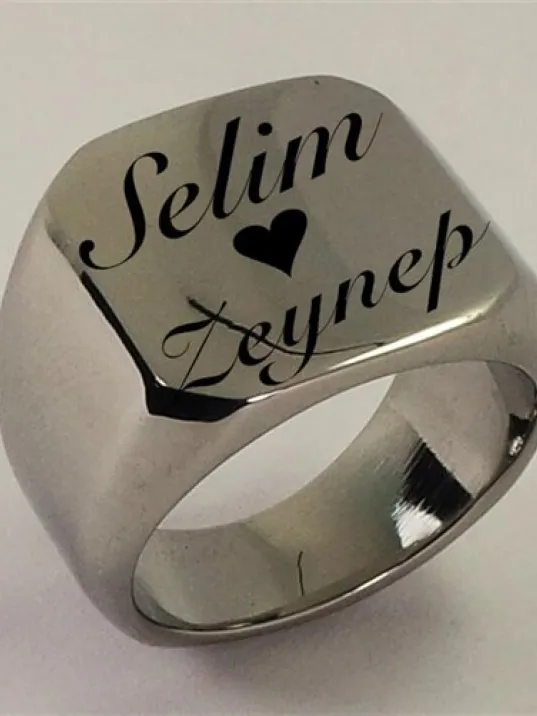 Yazı Yazılabilen Paslanmaz Çelik Erkek Yüzük