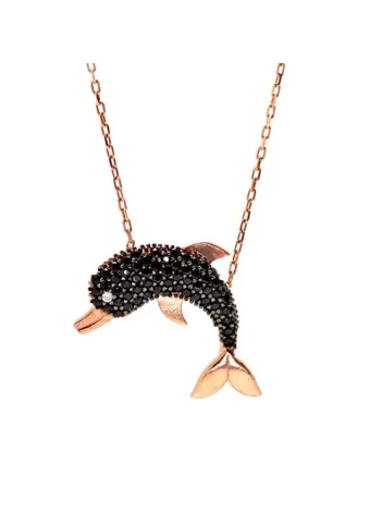 Yunus Figürlü Rose Renk Bayan Gümüş Kolye