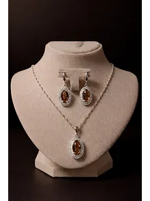 Kadın Gümüş Kolye Küpe Set - Oval Model Zultanit Taşlı Gümüş Set