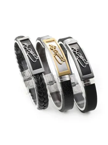 Atatürk İmzalı Erkek Çelik Deri Kauçuk Bileklik Paslanmaz Ve Kararmaz