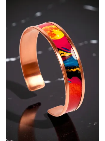 Kadın Bakır Bileklik - Sun Love Model Özel Baskı Bileklik Kelepçe Metal Kutu Ve Doğal Taşlar