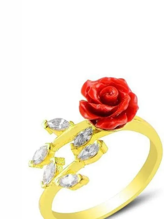 Gül Motifli Altın Renk Gümüş Kadın Kolye Ve Yüzük Set Gül Motifli Altın Renk Gümüş Kadın Kolye Ve Yüzük Set