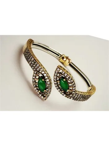 Zümrüt Taşlı Bayan Gümüş Bilezik Bileklik