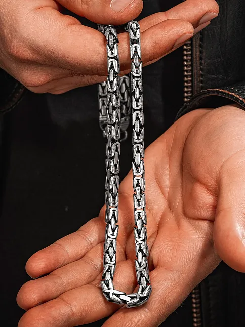 Erkek Gümüş Kolye - 8mm Füzyon Kare Kral Gümüş Erkek Zincir