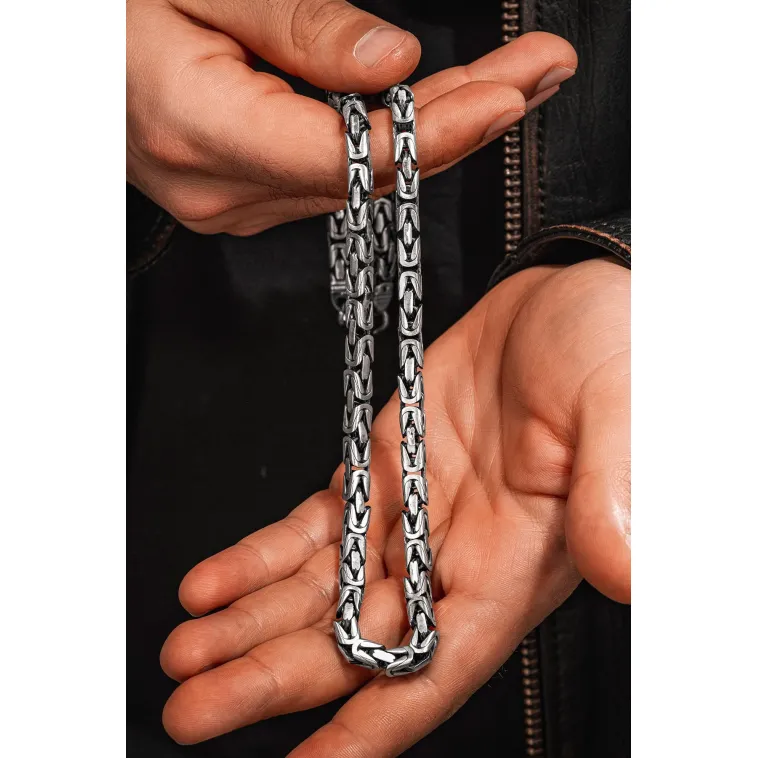 Erkek Gümüş Kolye - 8mm Füzyon Kare Kral Gümüş Erkek Zincir Erkek Gümüş Kolye - 8mm Füzyon Kare Kral Gümüş Erkek Zincir