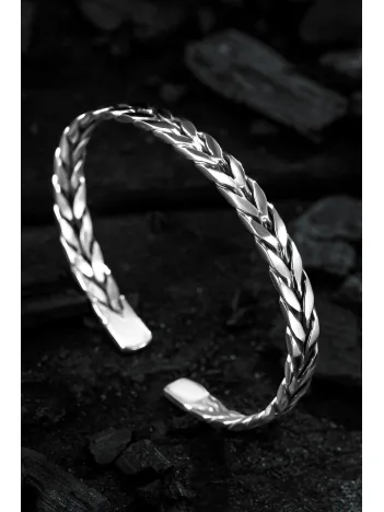 Erkek Gümüş Bileklik - Jaha El Yapımı Model Erkek Bileklik Kelepçe Her Bileğe Uyar