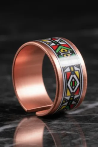 Kadın Bakır Yüzük - Elena Model Özel Baskı Metal Kutu Ve Kuvars Taşı