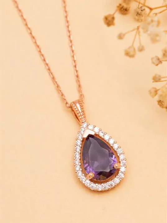 Damla Model Mistik Topaz Taşlı Kadın Gümüş Kolye GKLMSTKTPZ1-ROS