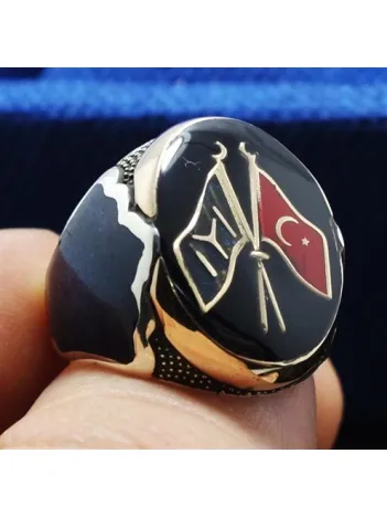 Gümüş Erkek Yüzük IYI Ve Ay Yıldız Sancaklı Lüks Model