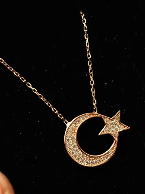 Rose Gümüş Bayan Ayyıldız Bayrak Kolye
