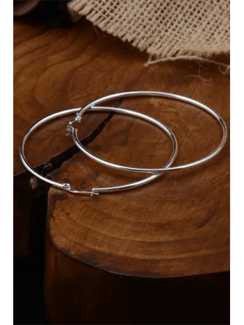 Ottoman 55mm Halka Kesim Yuvarlak Model 925 Ayar Gümüş Kadın Küpesi - GKPYVRLKGMS-GMS