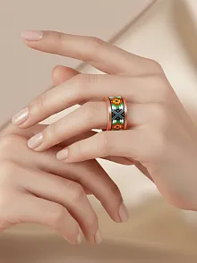 Kadın Bakır Yüzük - Flower Model Özel Baskı Metal Kutu Ve Kuvars Taşı