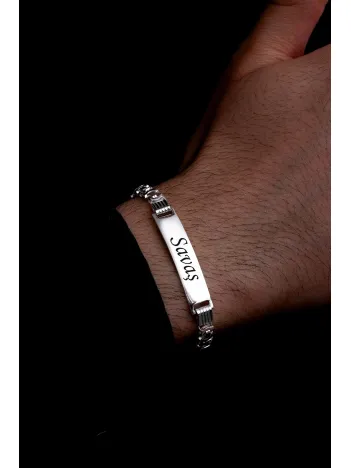 Erkek Gümüş Bileklik - 7mm İsim Yazılabilir Parlak Euro Kral Gümüş Bileklik