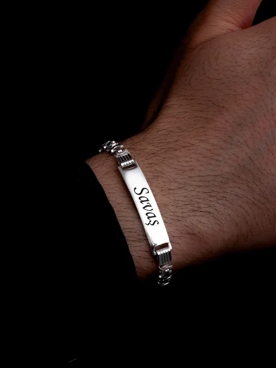 Erkek Gümüş Bileklik - 7mm İsim Yazılabilir Parlak Euro Kral Gümüş Bileklik Erkek Gümüş Bileklik - 7mm İsim Yazılabilir Parlak Euro Kral Gümüş Bileklik