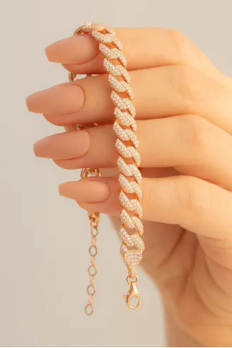 Zirkon Taşlı Rose Gurmet Model Gümüş Bileklik