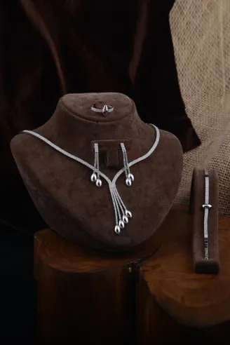 Hera Bayan Zirkon Taşlı Gümüş Su Yolu Set - Kolye, Bileklik, Küpe, Yüzük