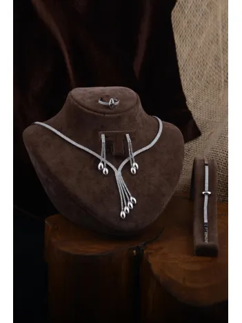 Hera Bayan Zirkon Taşlı Gümüş Su Yolu Set - Kolye, Bileklik, Küpe, Yüzük