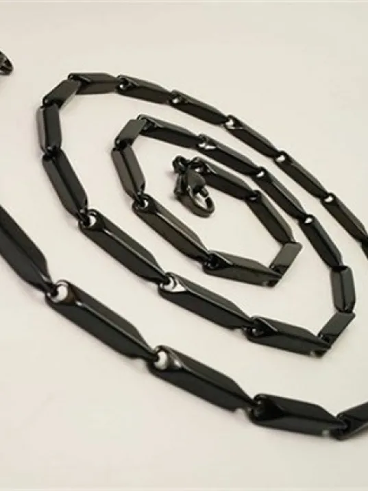 Çelik Erkek Kolye Zincir Metalik Siyah Renkli Model