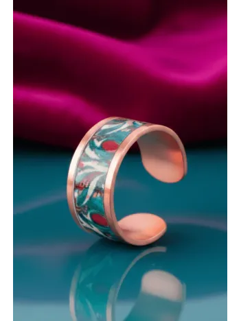 Kadın Bakır Bileklik Yüzük Set - Garden Model Özel Baskı Metal Kutu Ve Kuvars Taşı