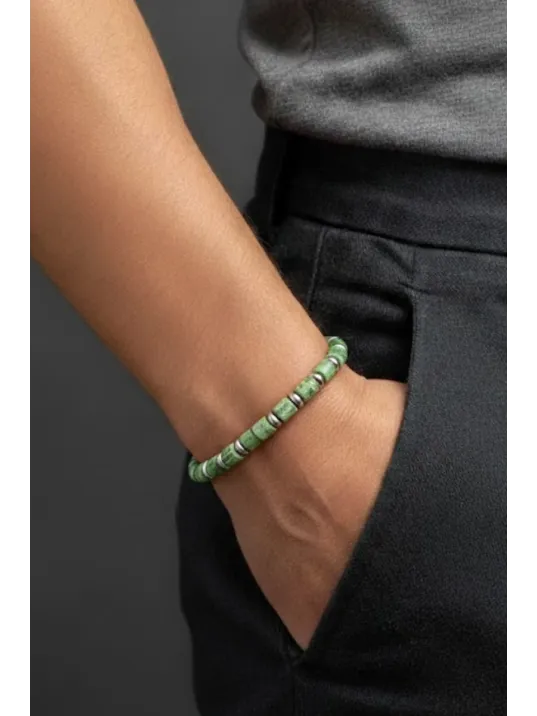 Erkek Çelik Bileklik - Su Yeşili Boncuk Çelik Bileklik