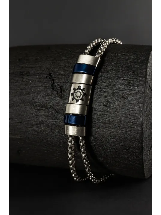 Erkek Çelik Bileklik - Çift Sıra Polo Zincir Dümen Motifli Çelik Bileklik