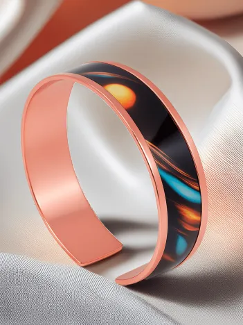 Kadın Bakır Bileklik Yüzük Set - Andrelina Model Özel Baskı Metal Kutu Ve Doğal Taşlar