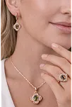 Kadın Gümüş Kolye Yüzük Küpe Set - Asalet Çiçeği Model Kare Zultanit Taşlı Rose Kaplama Set