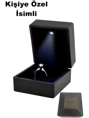 Kişiye Özel Isimli Led Işıklı Özel Alyans/tektaş Pırlanta Işıklı Yüzük Kutusu Siyah