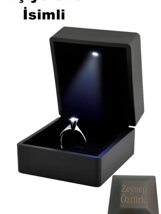Kişiye Özel Isimli Led Işıklı Özel Alyans/tektaş Pırlanta Işıklı Yüzük Kutusu Siyah