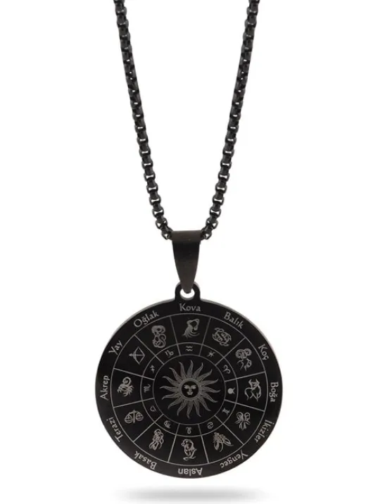 Terazi Burcu Kolyesi Bayan Erkek Çelik Kolye Siyah Polo Zincir Cklterazbrc-syh