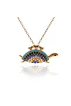Turkuaz ve Zirkon Taşlı Kaplumbağa Model Bayan Gümüş Kolye Zincir GKLKAPLUMBA