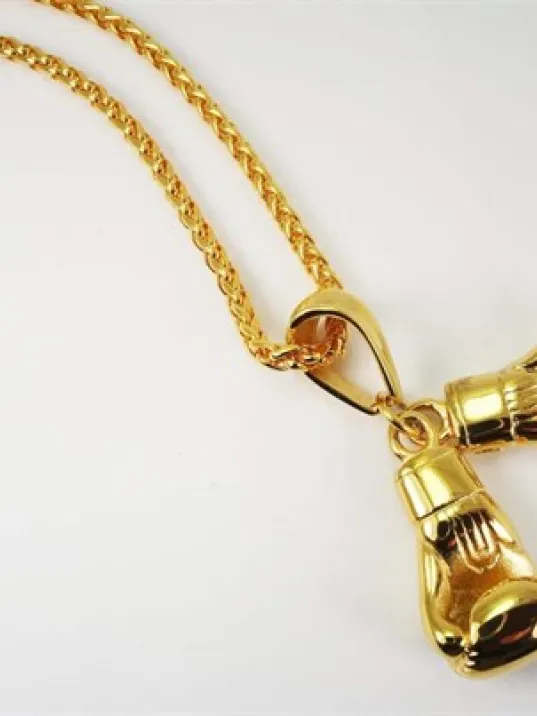 19Ayar Altın Kaplama Çelik Boks Eldiveni Kolye Zincir