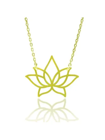 Lotus Çiçeği Altın Renk Bayan Gümüş Kolye