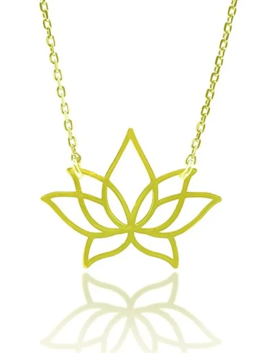 Lotus Çiçeği Altın Renk Bayan Gümüş Kolye Lotus Çiçeği Altın Renk Bayan Gümüş Kolye