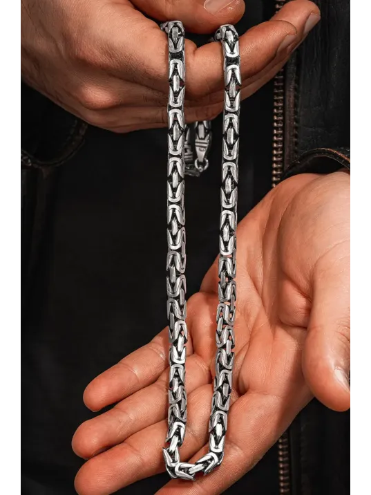 Erkek Gümüş Kolye - Füzyon Kare Kral Gümüş Erkek Zincir