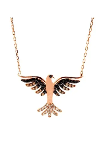 Zümrüdü Anka Kuşu Rose Renk Bayan Gümüş Kolye