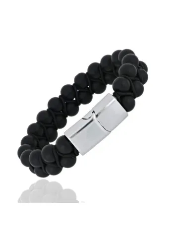 Çift Sıra Oniks Doğaltaş Makrome Erkek  Bileklik