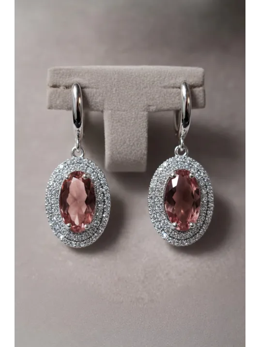 Kadın Gümüş Kolye Küpe Set - Oval Model Zultanit Taşlı Gümüş Set