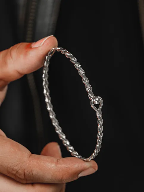 Erkek Gümüş Bileklik - El Yapımı Gümüş Zahir Erkek Bileklik Kelepçe