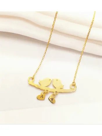 18 Ayar Gerçek Altın Kaplama Kadın Dalda Çifte Kuş Model 1 (14 Şubat Sevgililer Günü Hediyesi)