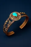 Kadın Bakır Bileklik - Turkuaz Firuze Taşlı Damla Model Kadın Bilezik Metal Kutu ve Doğal Taşlar