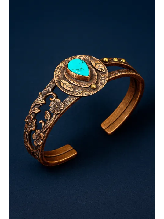 Kadın Bakır Bileklik - Turkuaz Firuze Taşlı Damla Model Kadın Bilezik Metal Kutu ve Doğal Taşlar Kadın Bakır Bileklik - Turkuaz Firuze Taşlı Damla Model Kadın Bilezik Metal Kutu ve Doğal Taşlar