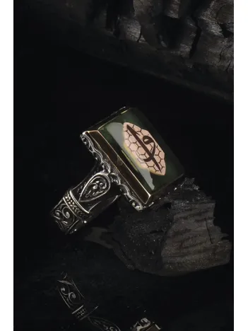 Elif Yazılı Kare Model Gümüş Erkek Yüzük  GYZELIFYZLI-GMS