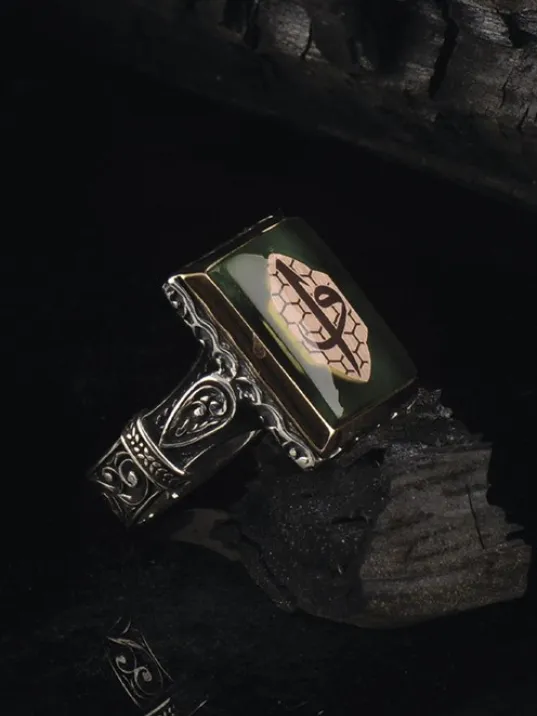 Elif Yazılı Kare Model Gümüş Erkek Yüzük  GYZELIFYZLI-GMS