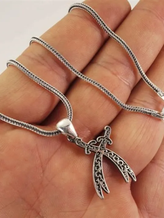 Çift Zülfikarlı Gümüş Erkek Kolye Zincir Küçük Boy