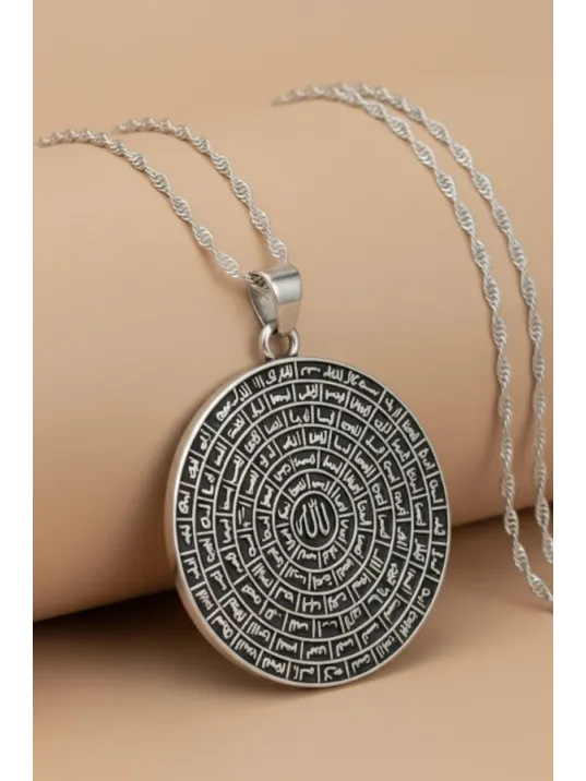 Esmaül Hüsna Kadın Gümüş Kolye Zincir Büyük Boy